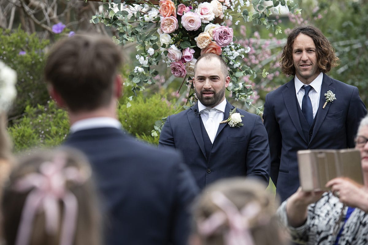 pepper tree cafe wedding - amanda & daniel 111 Groom's first look
