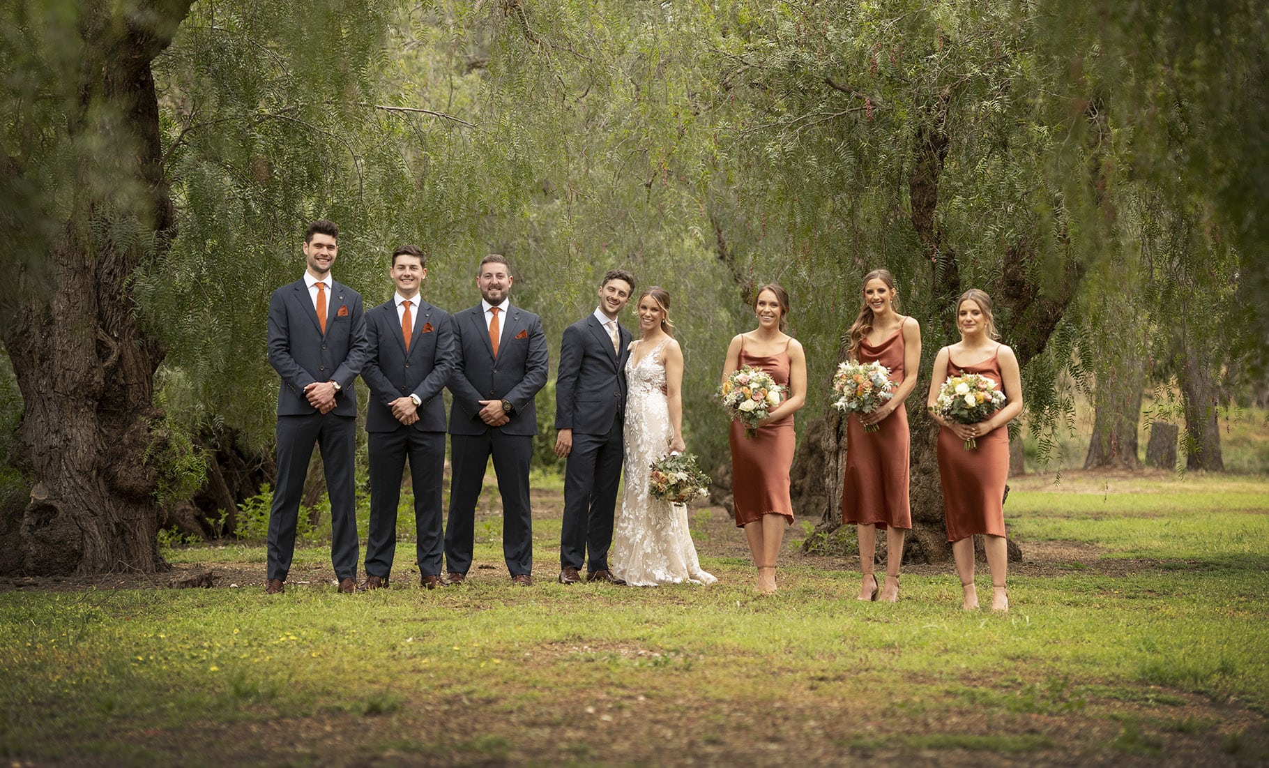seppeltsfield winery wedding - tahlia & alex 41 bridal party together on the grounds of Seppeltsfield winery