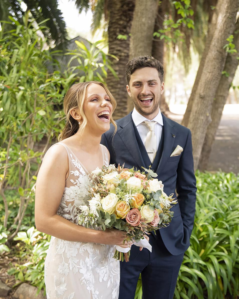 seppeltsfield winery wedding - tahlia & alex 35 Bride and groom laughing together