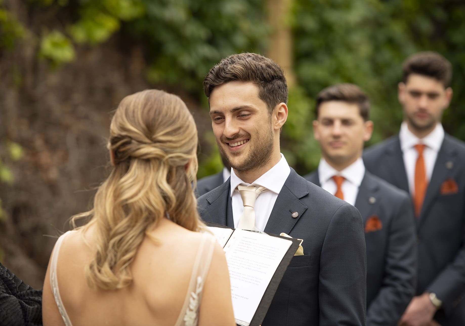 seppeltsfield winery wedding - tahlia & alex 52 Groom looking at his bride smiling