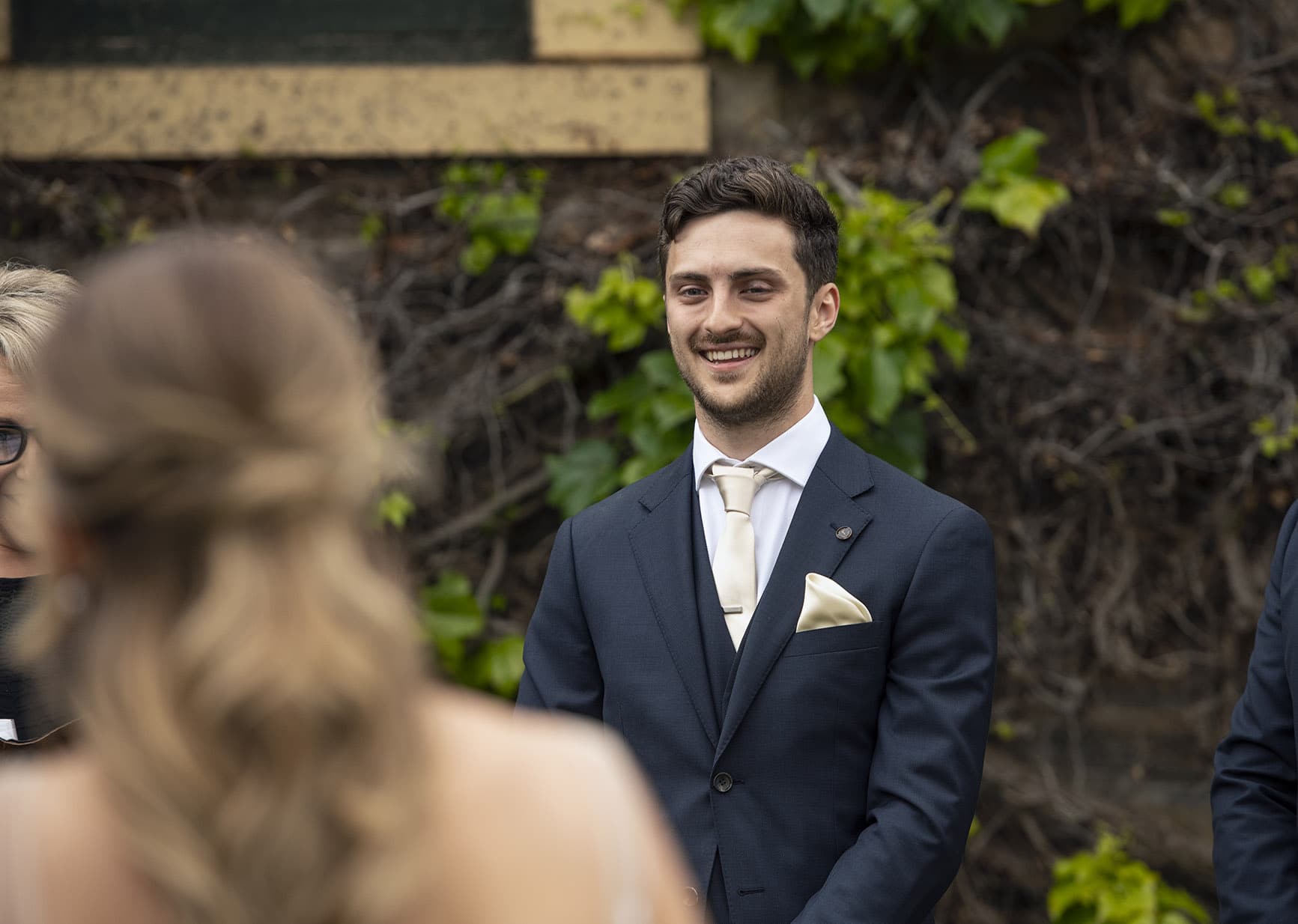 seppeltsfield winery wedding - tahlia & alex 45 Groom seeing his bride during weddign ceremony
