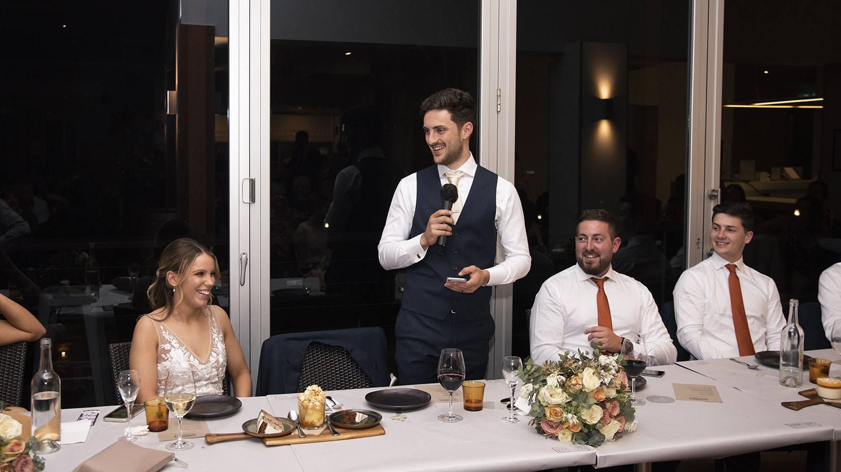 seppeltsfield winery wedding - tahlia & alex 82 groom speech during reception at harvest Kitchen