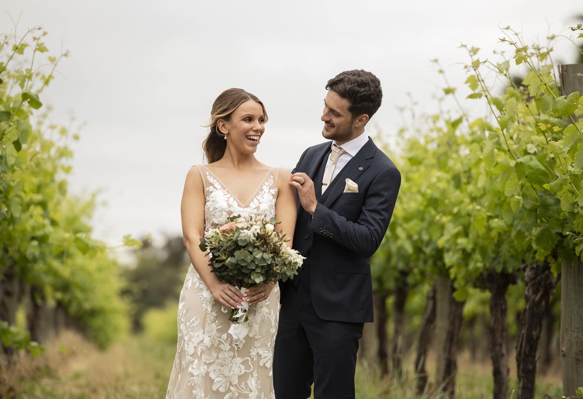 seppeltsfield winery wedding - tahlia & alex 61 Groom surprising bride in vineyards