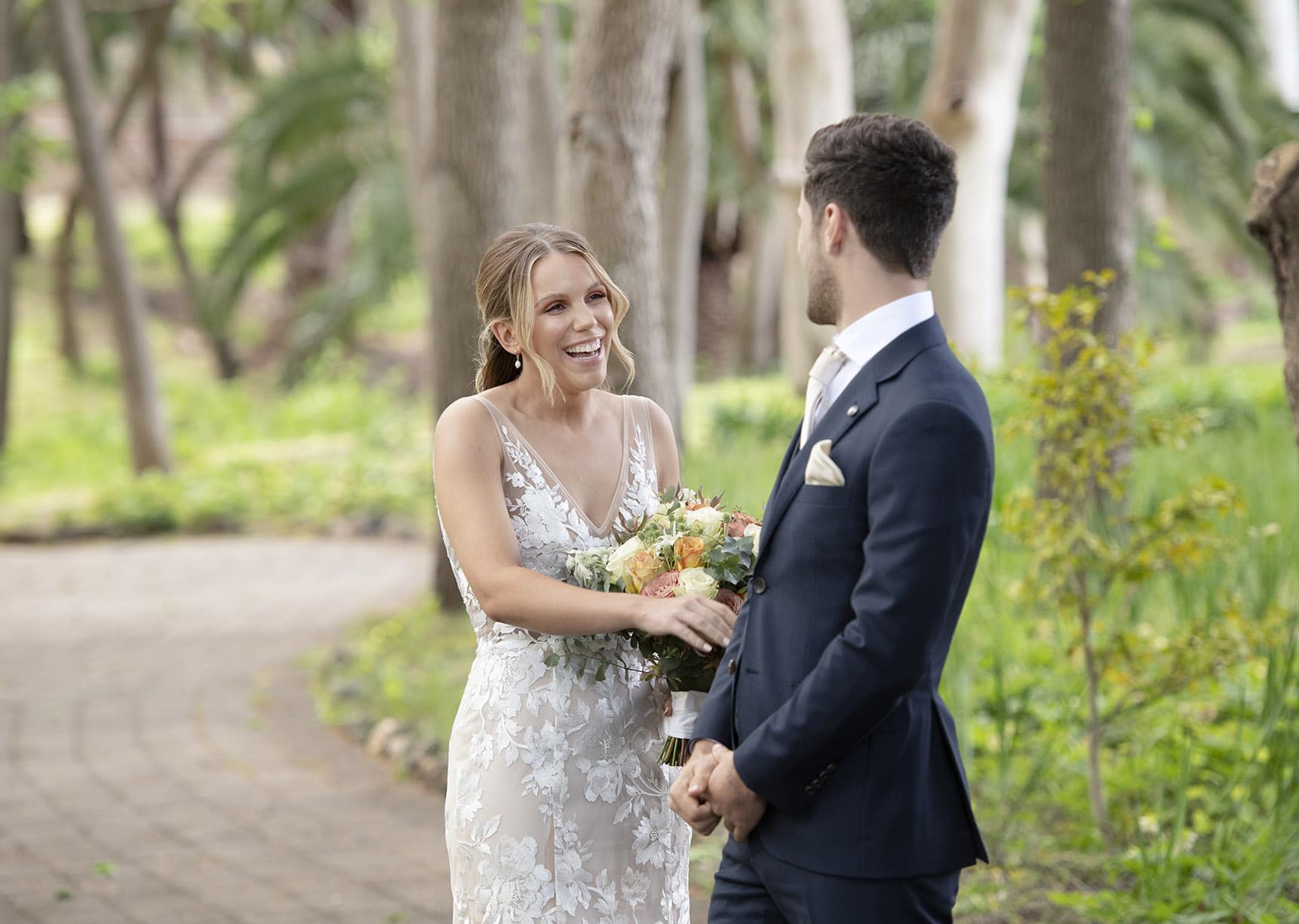 seppeltsfield winery wedding - tahlia & alex 31 Groom turning around to see bride