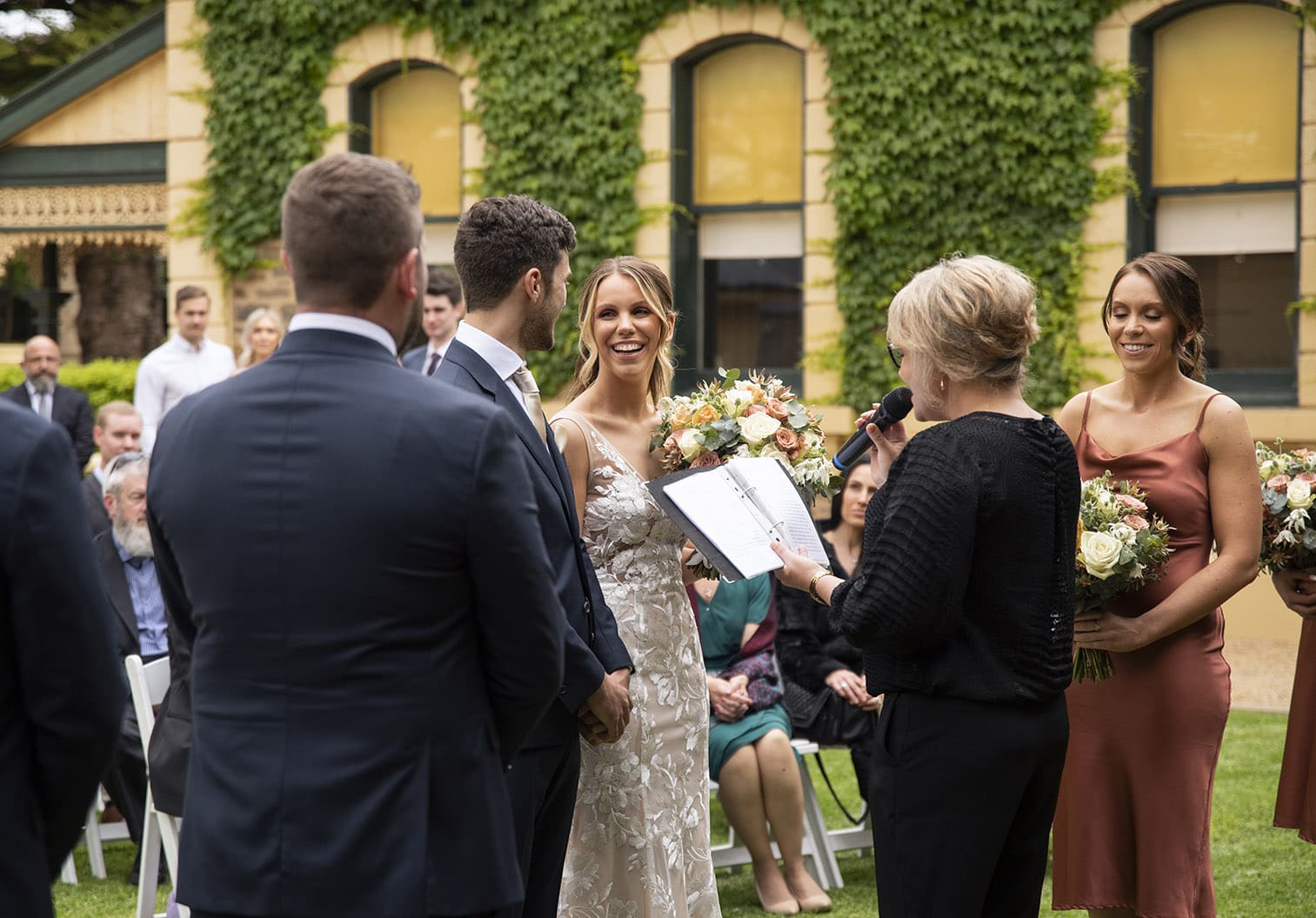 seppeltsfield winery wedding - tahlia & alex 49 Smiling bride during wedding ceremony 3