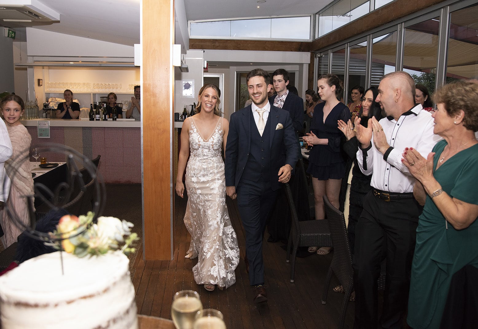 seppeltsfield winery wedding - tahlia & alex 77 Walking towards wedding cake