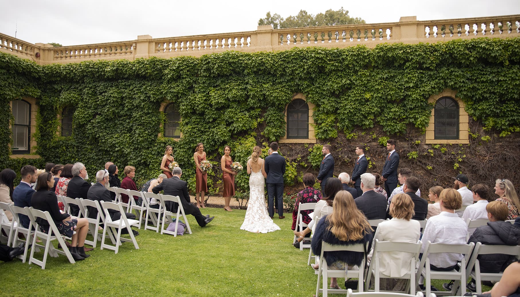 seppeltsfield winery wedding - tahlia & alex 48 Wide shot of wedding ceremony