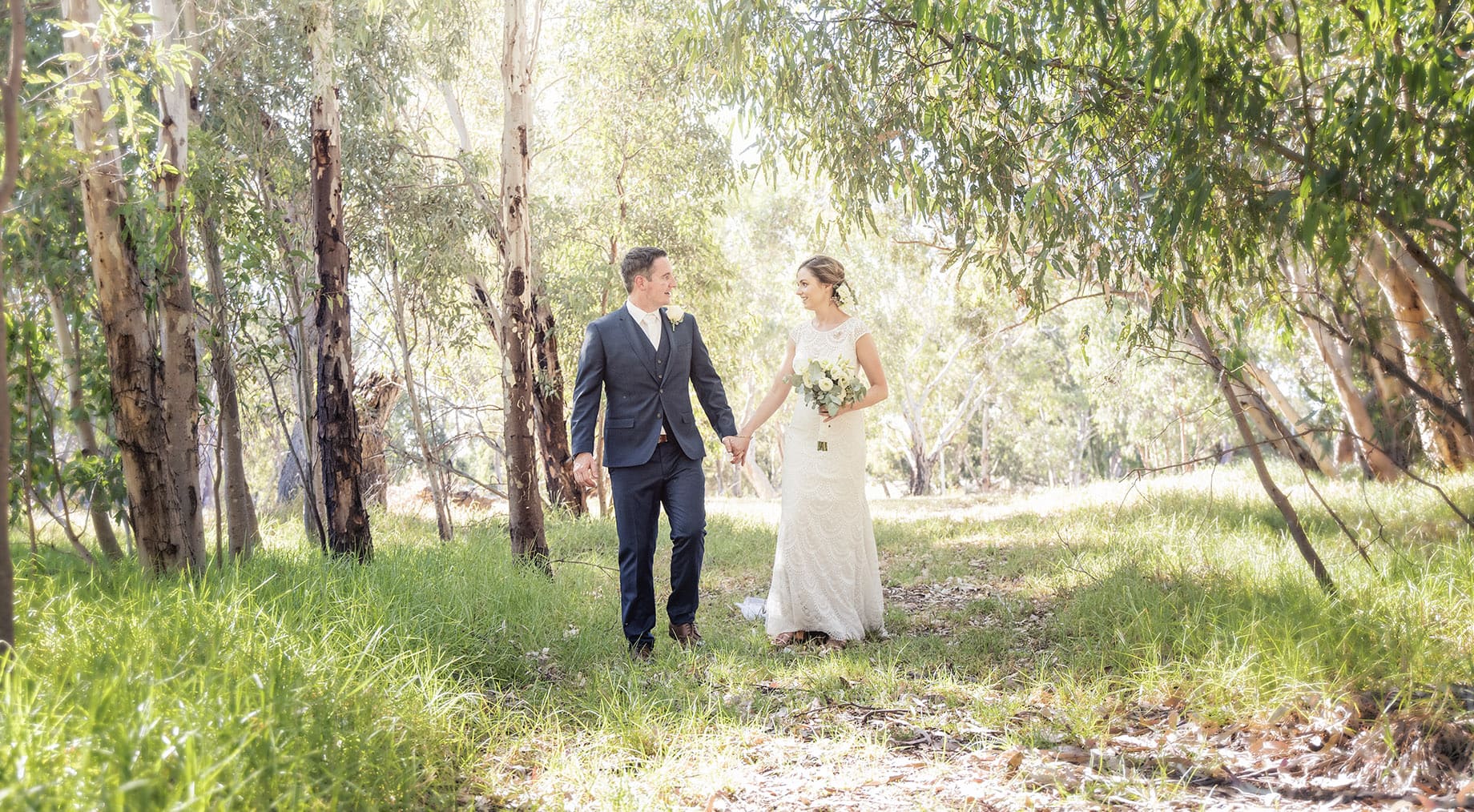serafino wines wedding - claire & arron 58 Bridal couple amongst the trees at Serafino Wines wedding