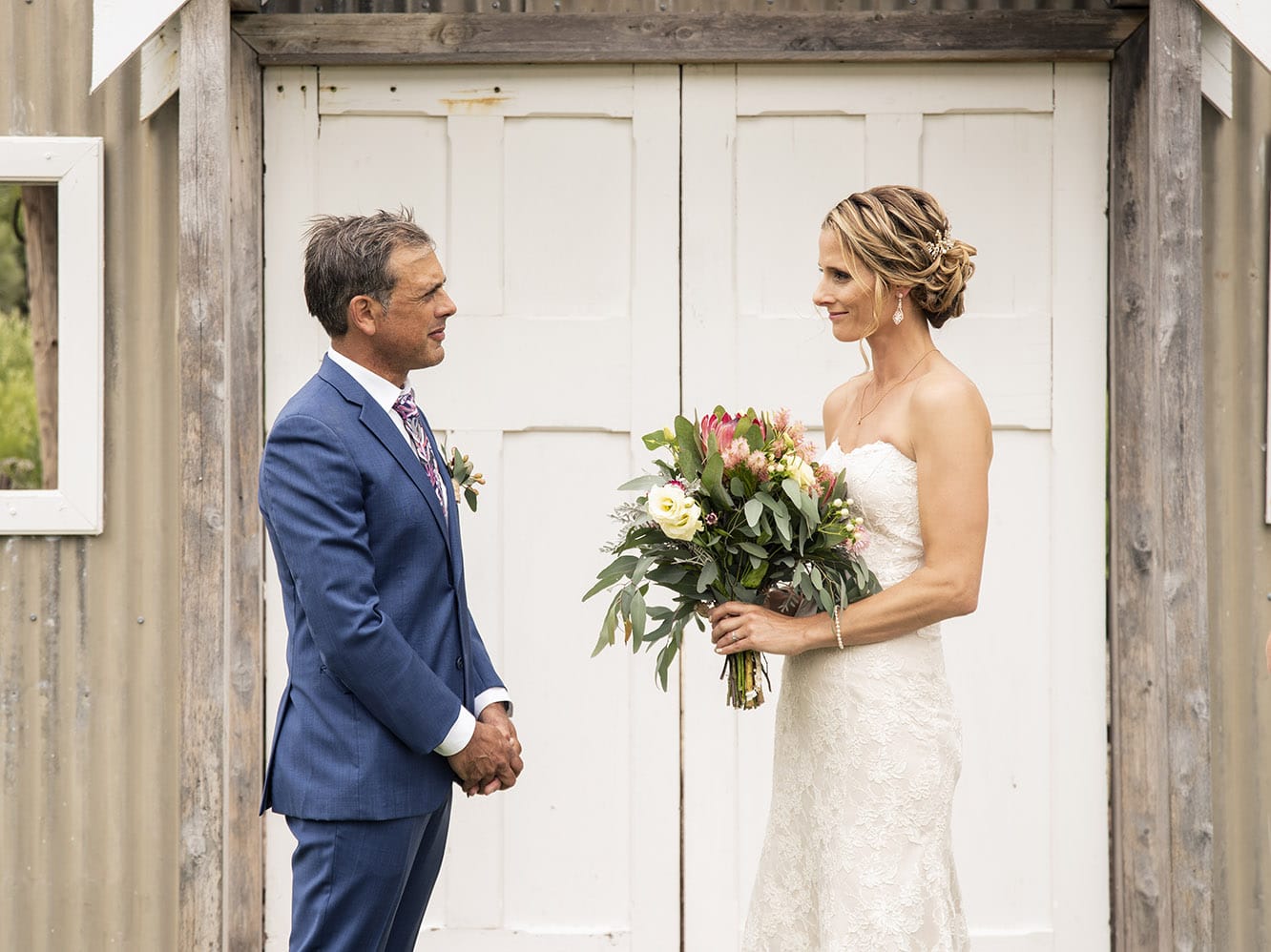 crabtree farm wedding - sarah & elten 16 bride and groom looking at each other during the ceremony