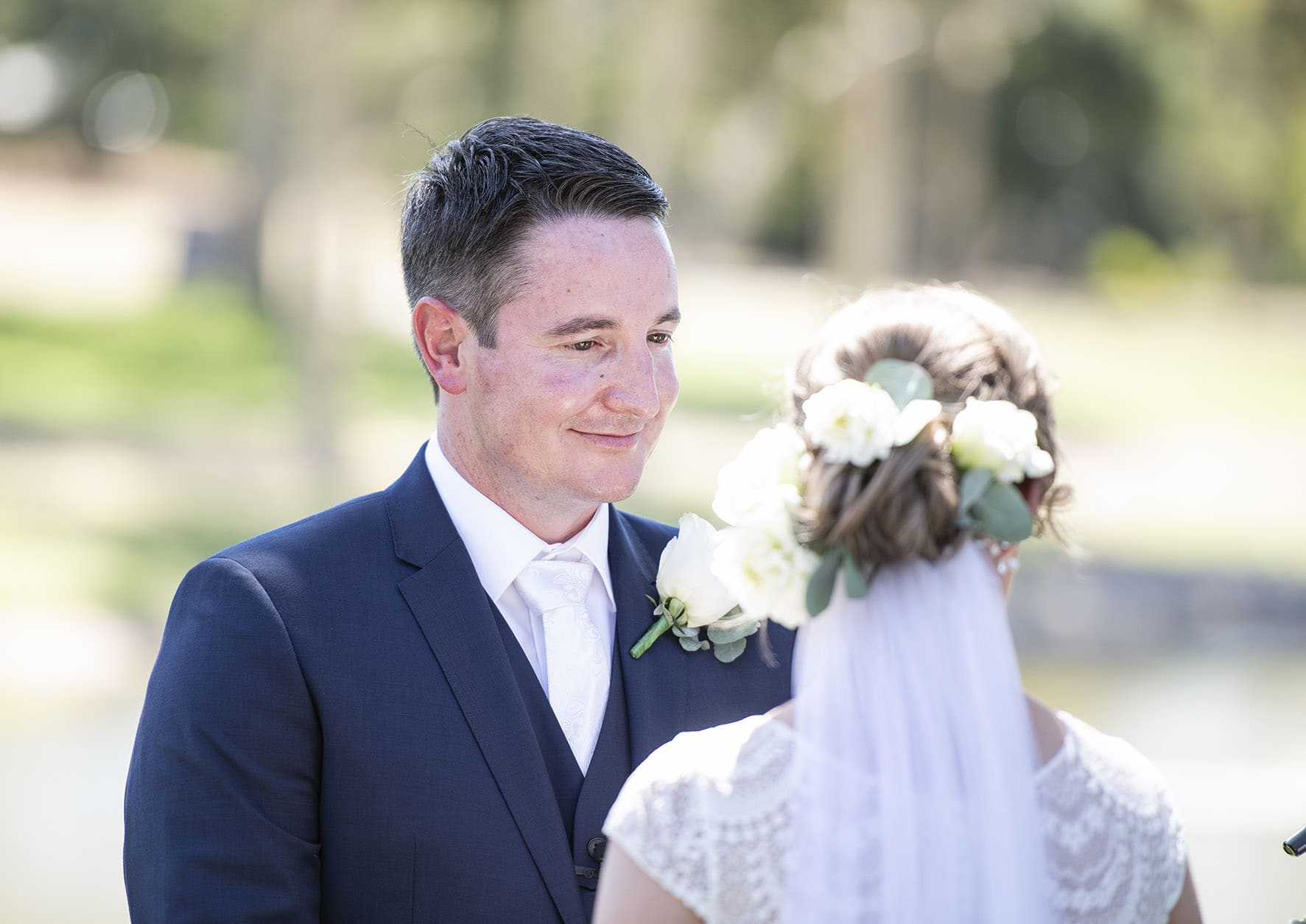 serafino wines wedding - claire & arron 38 Smiling groom during wedding ceremony