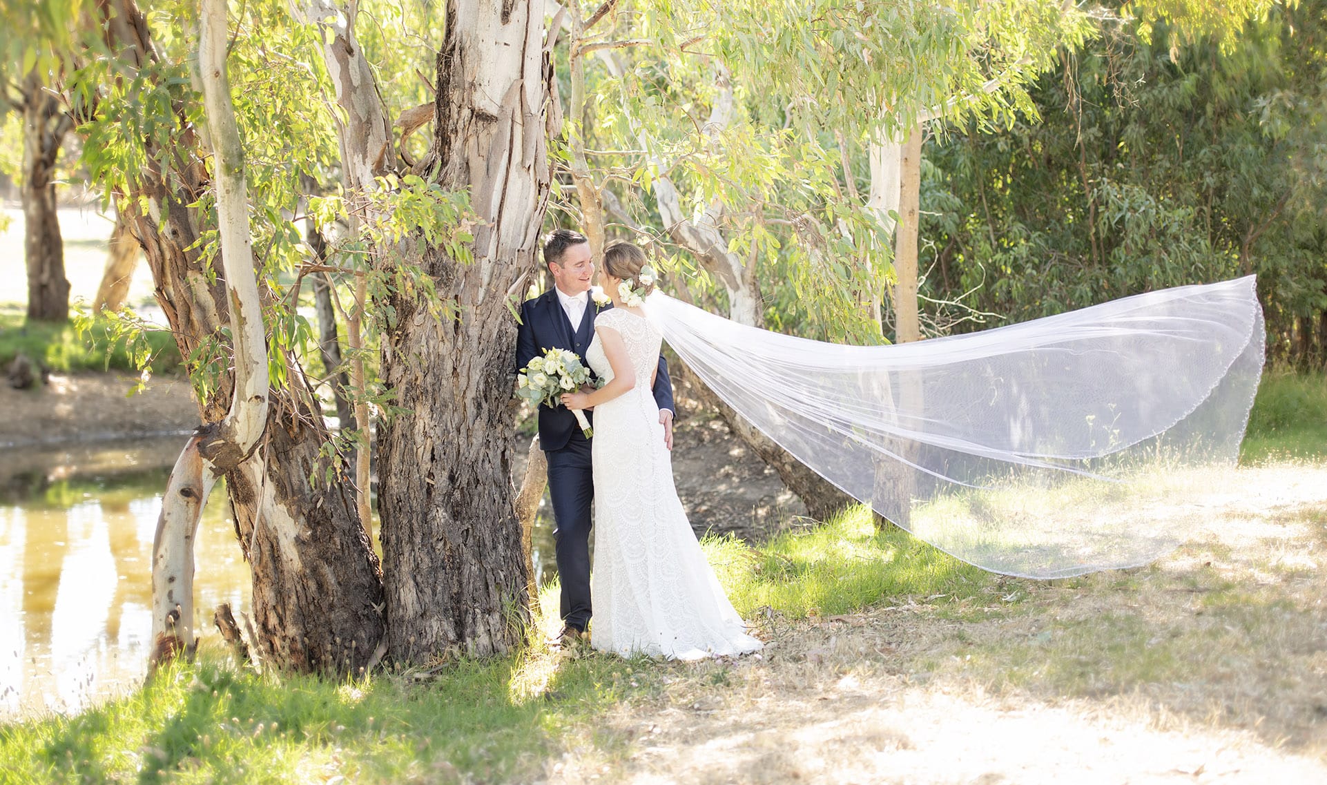 serafino wines wedding - claire & arron 54 Sweeping veil in the wind