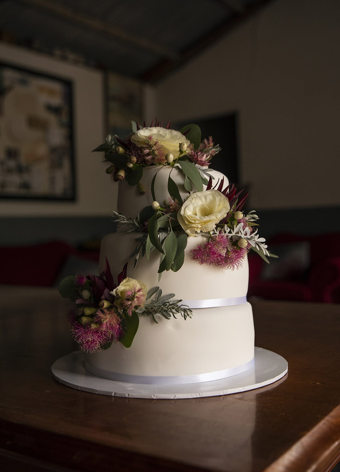 crabtree farm wedding - sarah & elten 44 Wedding cake on display