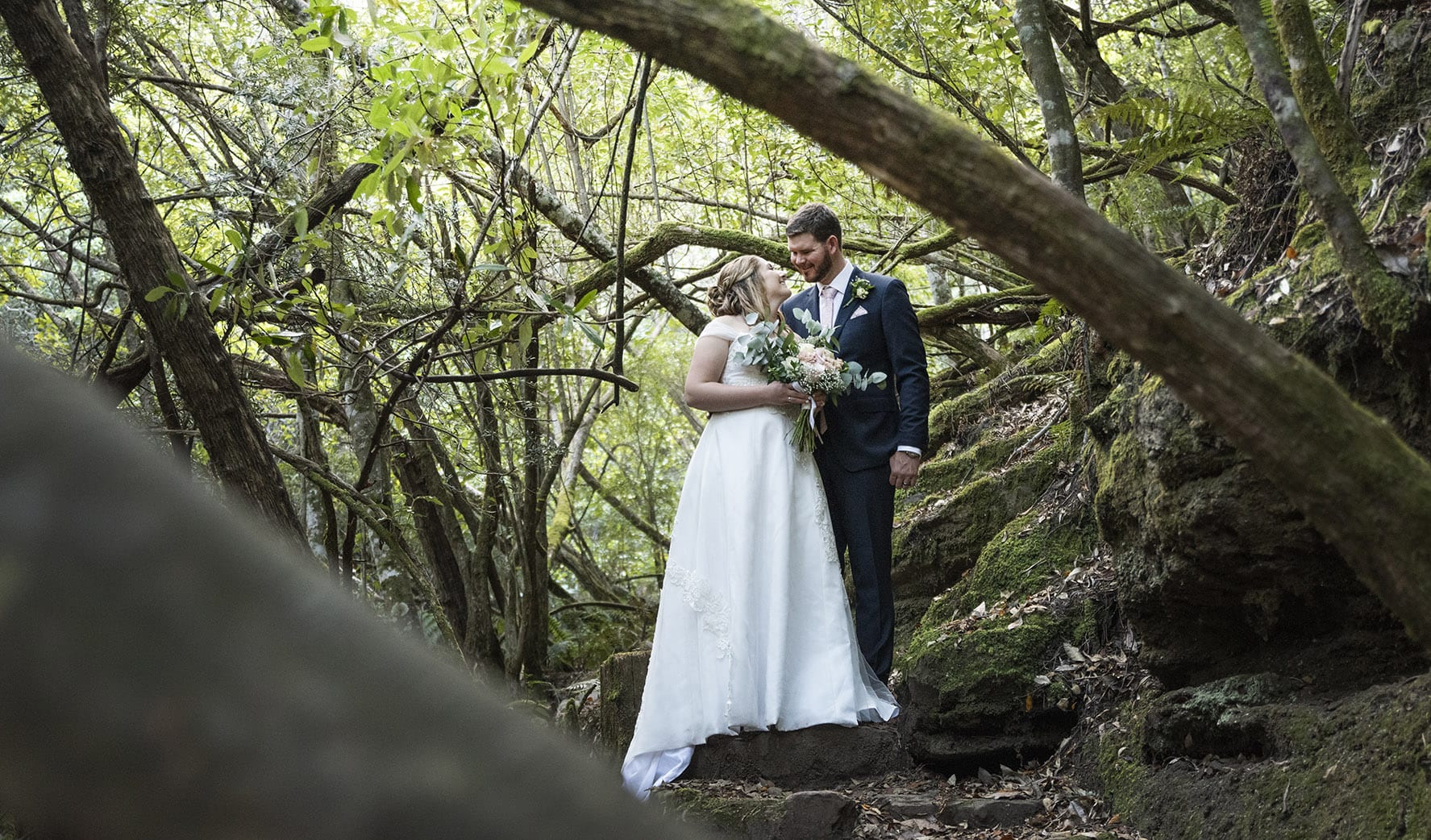 seagrass long point wedding - hobart - georgia & matt 22 Amongst the trees on the Cascades track