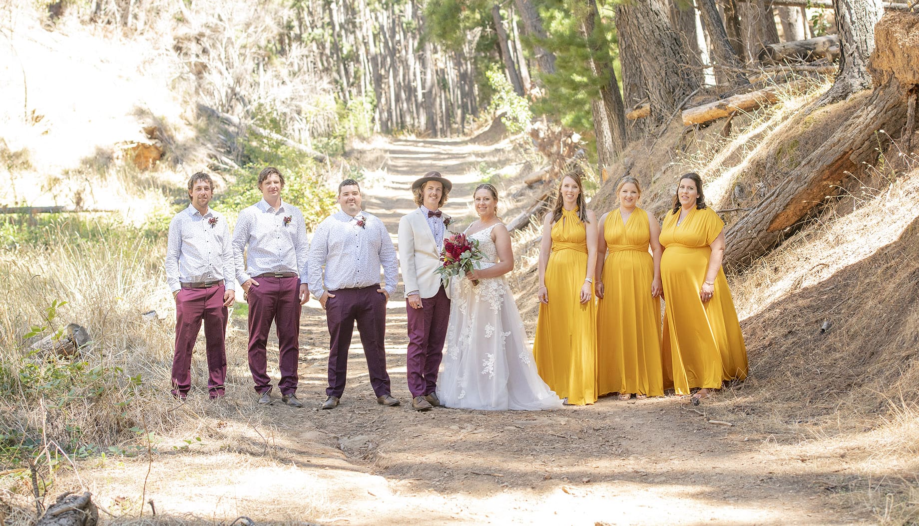 old oval estate wedding - suzie & jay 85 Bridal party on the path in Bone Gully