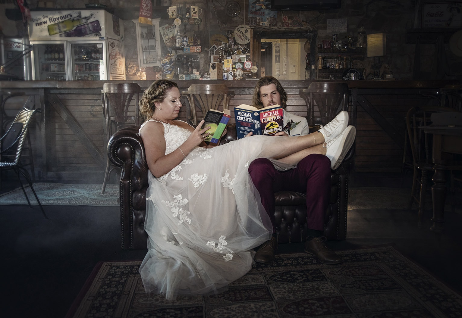 bride and groom inside Three Brothers Arm Pum