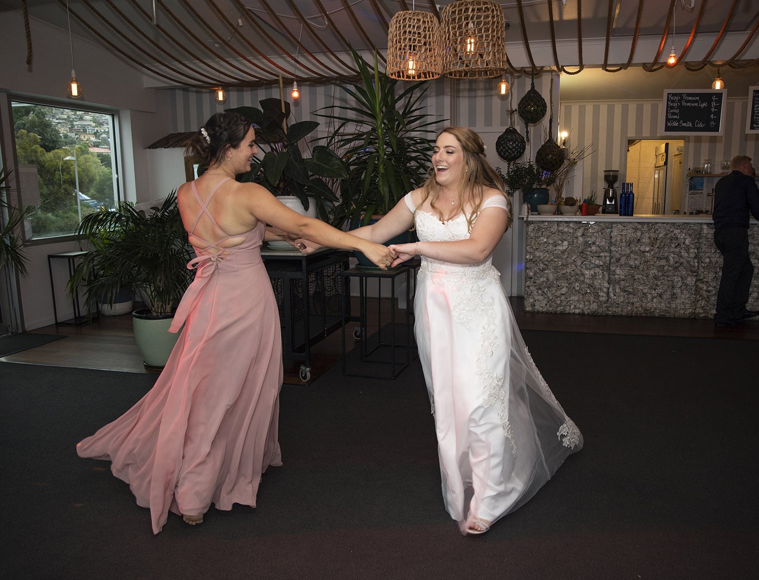 seagrass long point wedding - hobart - georgia & matt 77 Bride dancing with bridesmaid