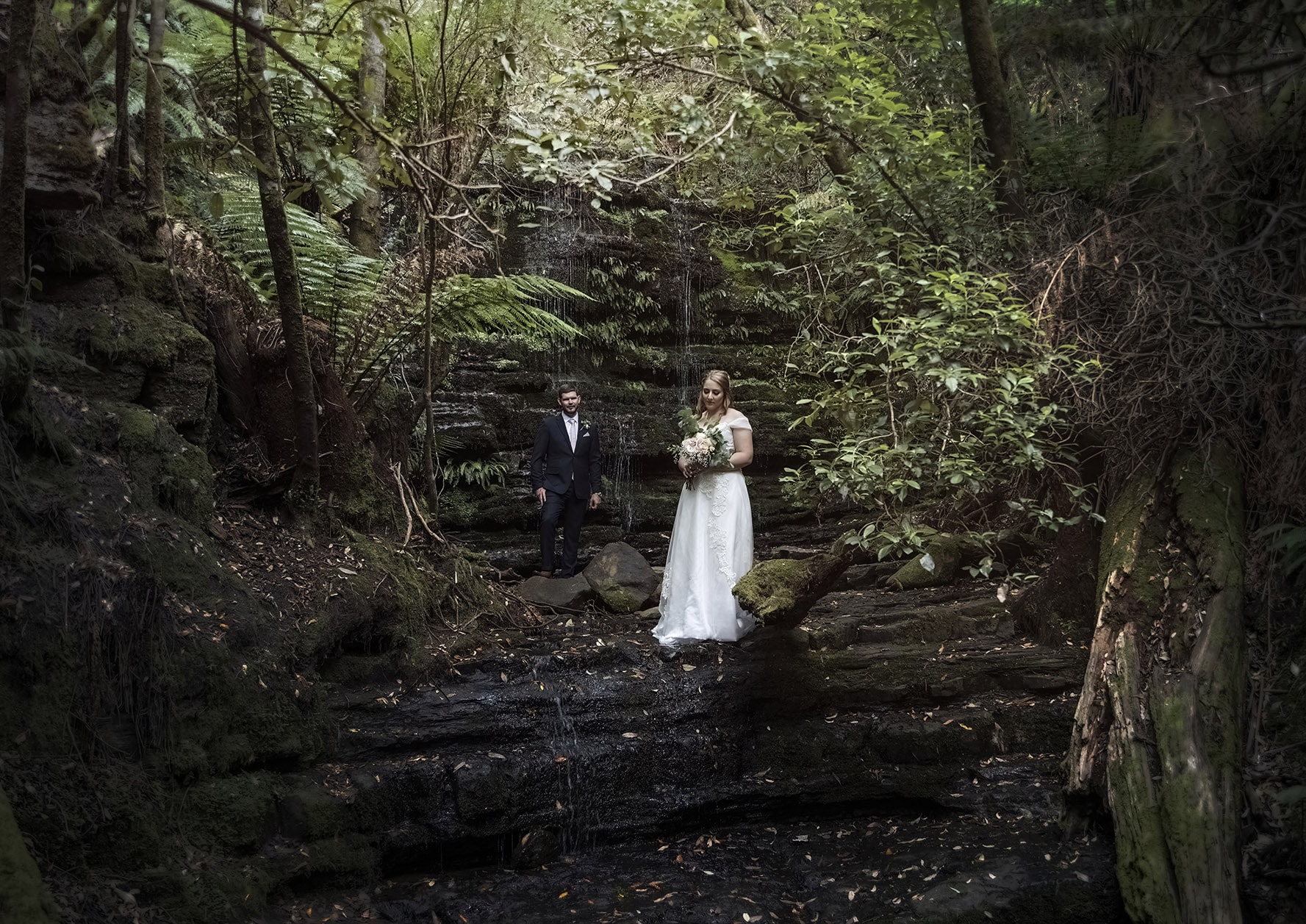 seagrass long point wedding - hobart - georgia & matt 17 Cascades falls wedding photo