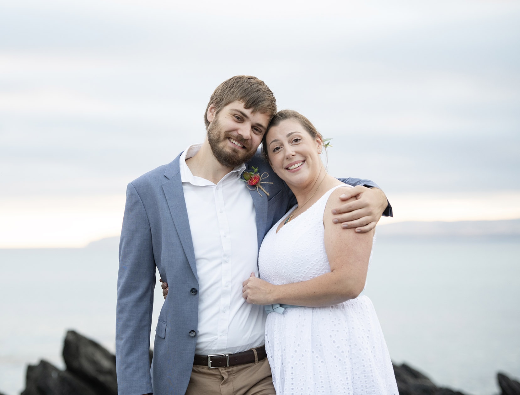 kangaroo island elopement - claire & jacob 4 Claire and Jacob smiling and embracing on a rocky Kangaroo Island beach