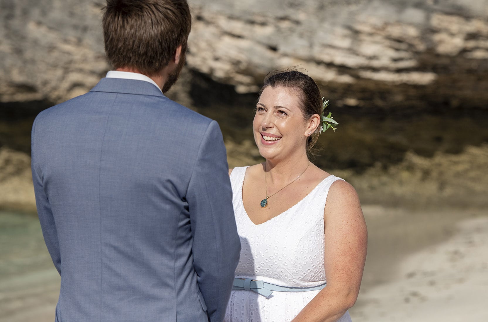 kangaroo island elopement - claire & jacob 26 Claire smiling at Jacob during their Kangaroo Island beach elopement