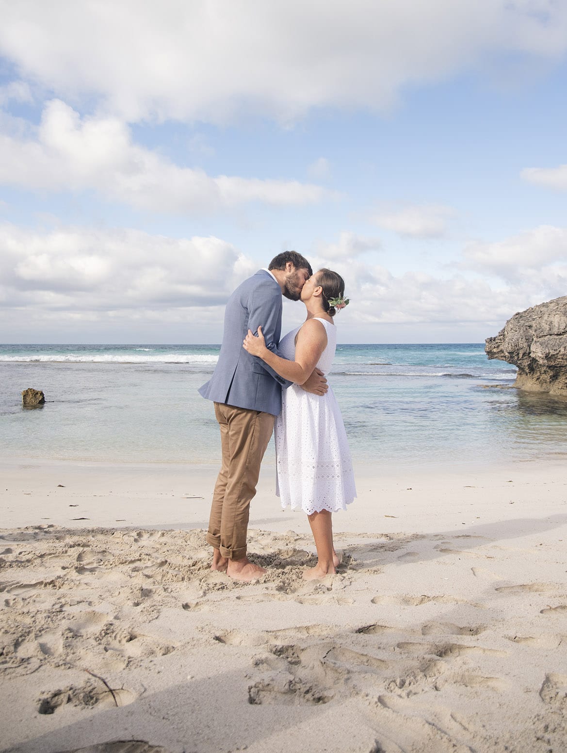 kangaroo island elopement - claire & jacob 32 Claire and Jacob kissing barefoot on the sand at Pennington Bay during their Kangaroo Island elopement
