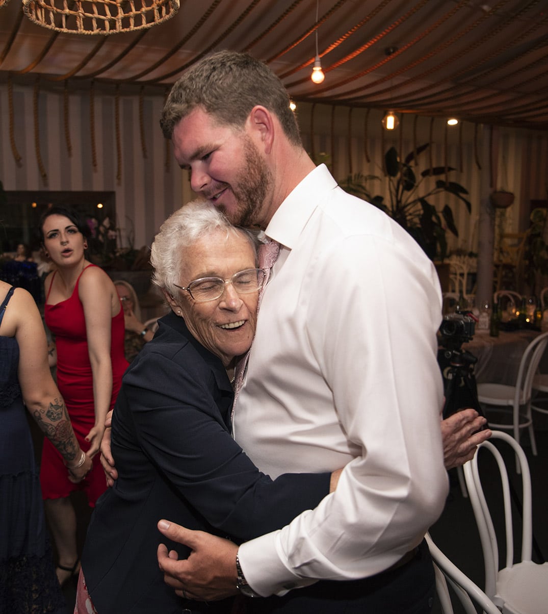 seagrass long point wedding - hobart - georgia & matt 84 Groom dancing with nana