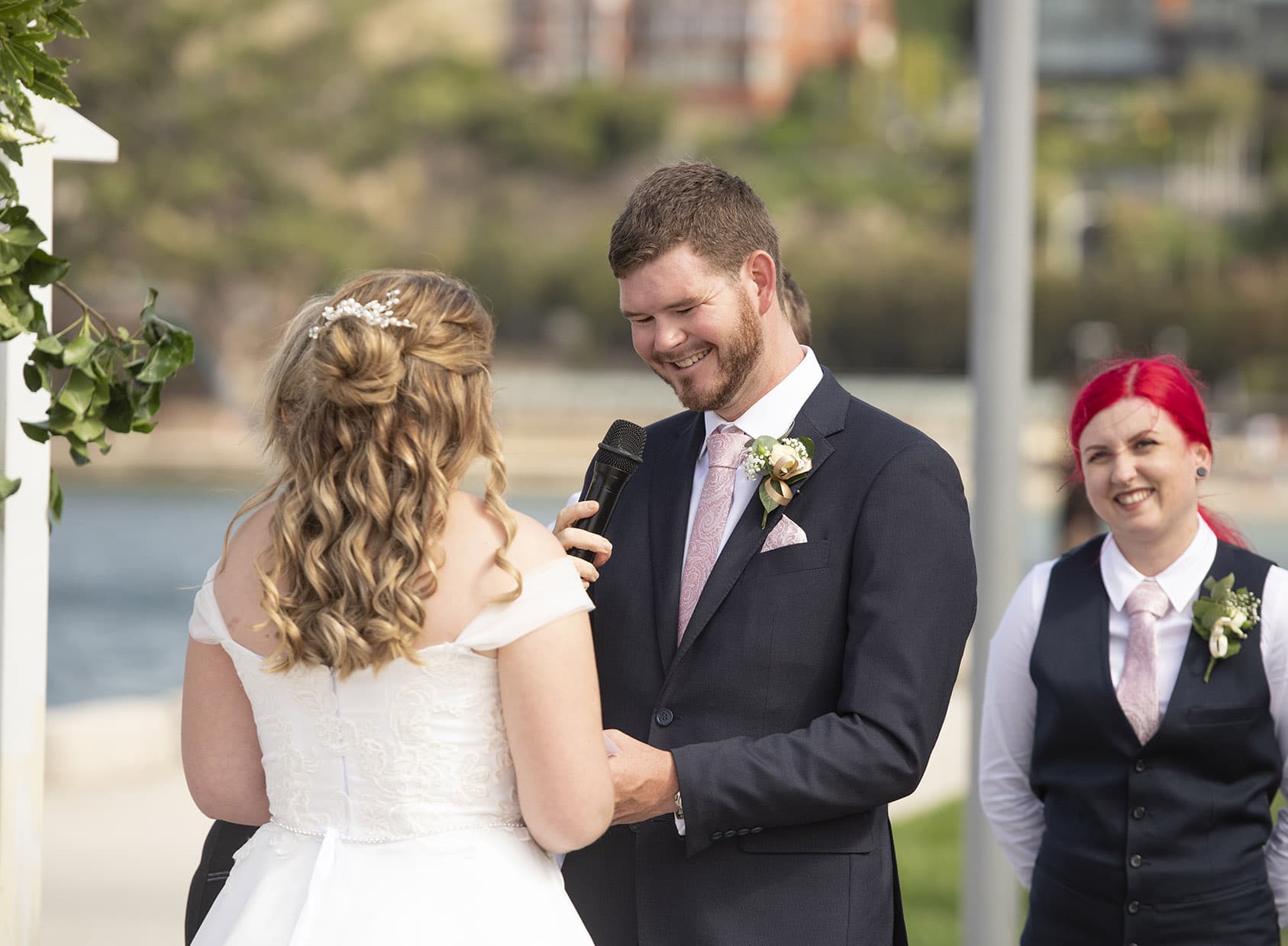 seagrass long point wedding - hobart - georgia & matt 59 Groom smiling saying his vows