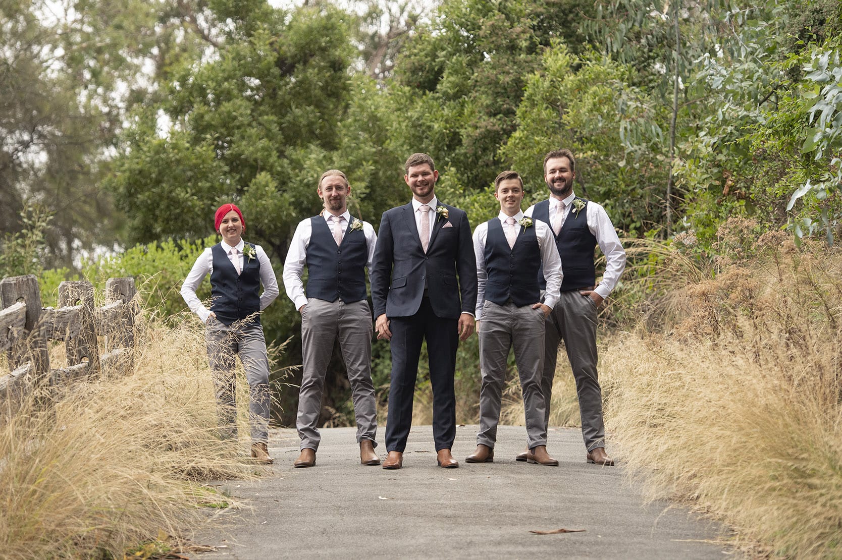 seagrass long point wedding - hobart - georgia & matt 37 Groom with entourage