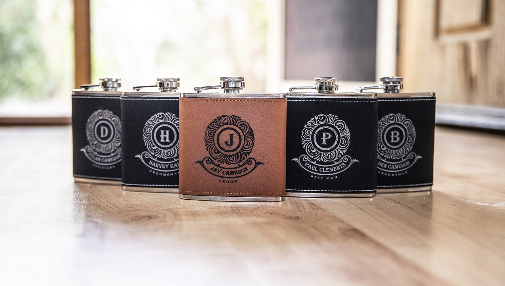 old oval estate wedding - suzie & jay 59 groomsmen hip flasks
