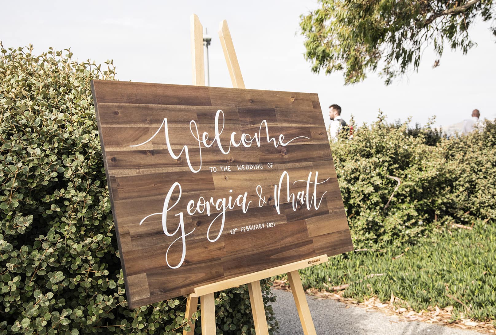 seagrass long point wedding - hobart - georgia & matt 53 Wedding sign on easel