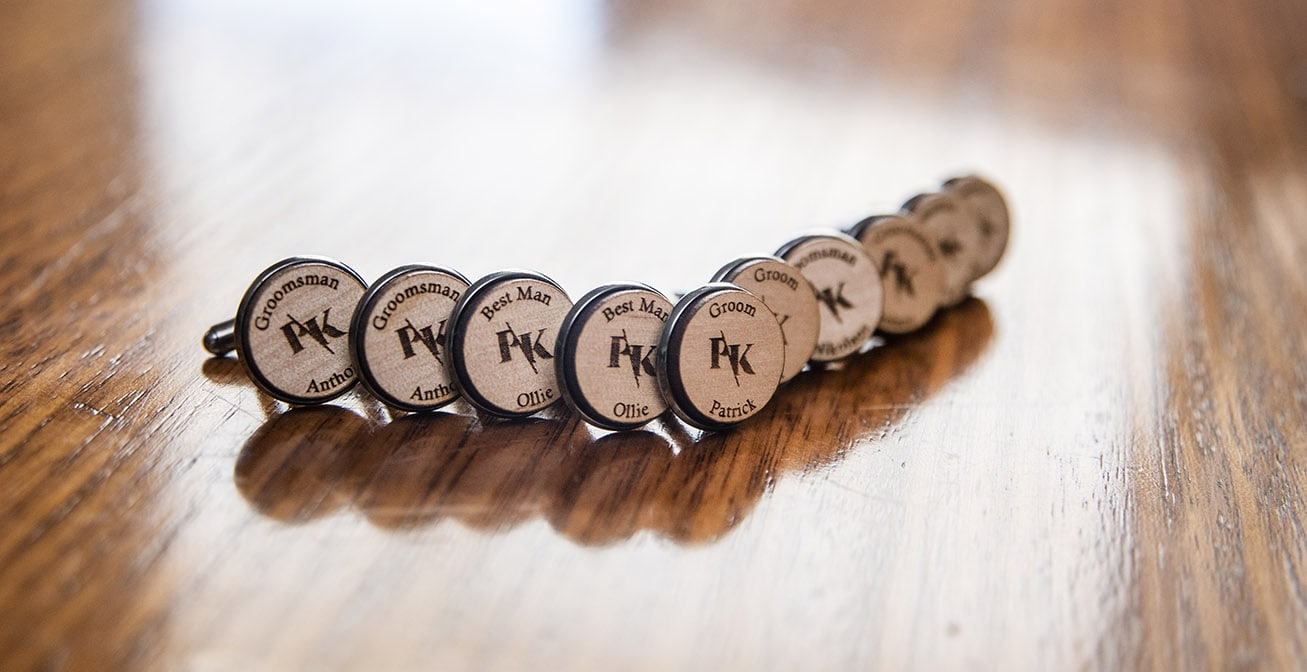 national wine center wedding - pat & kat 110 Cufflinks lined up