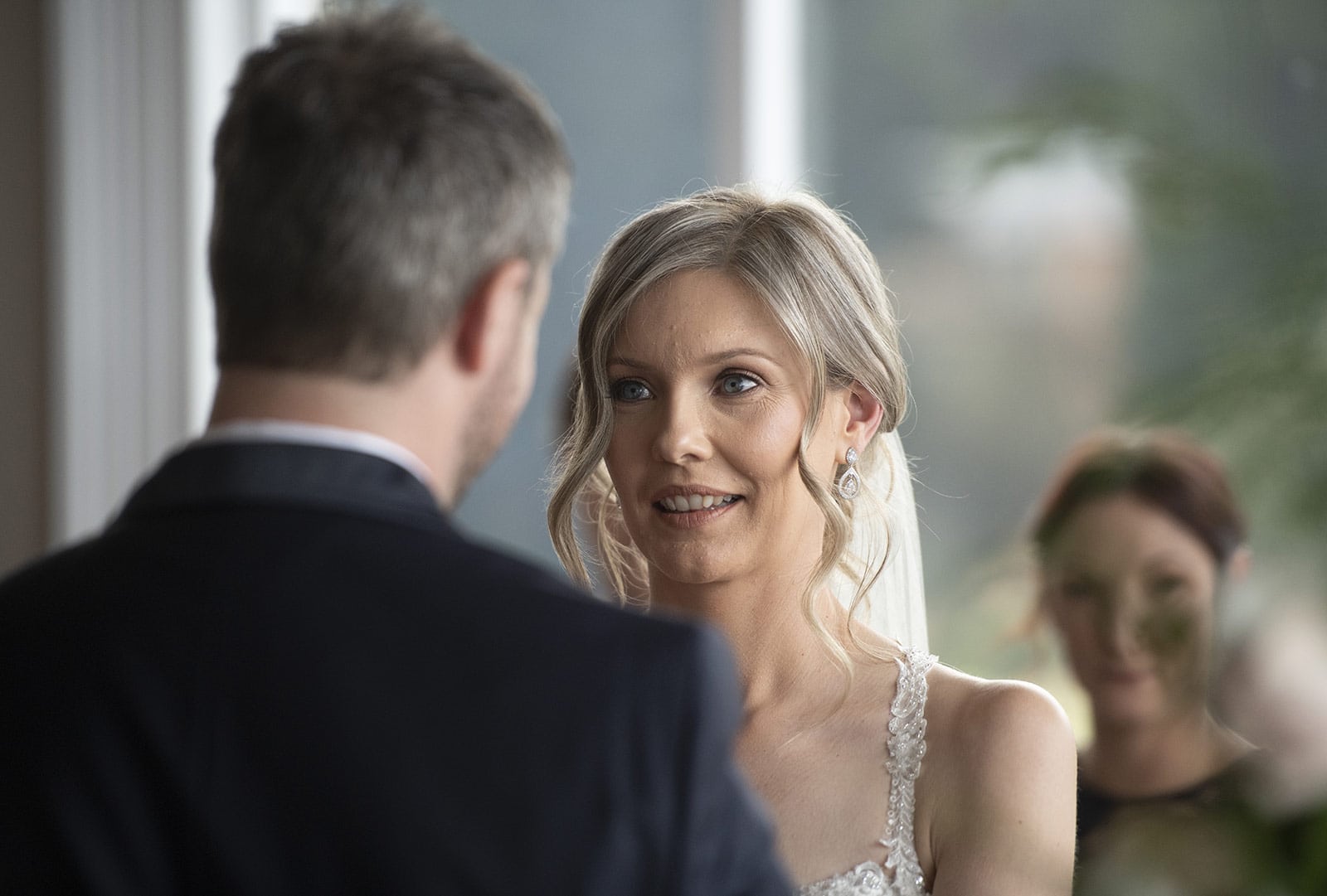 mount lofty house wedding - katrina & lucas 37 Bride looking at her groom during the ceremony