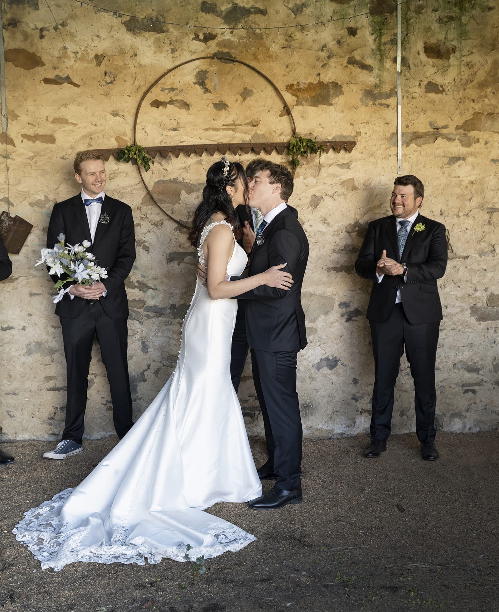 mount torrens hotel wedding - clare & craig 46 First kiss at Mount Torrens Hotel wedding ceremony