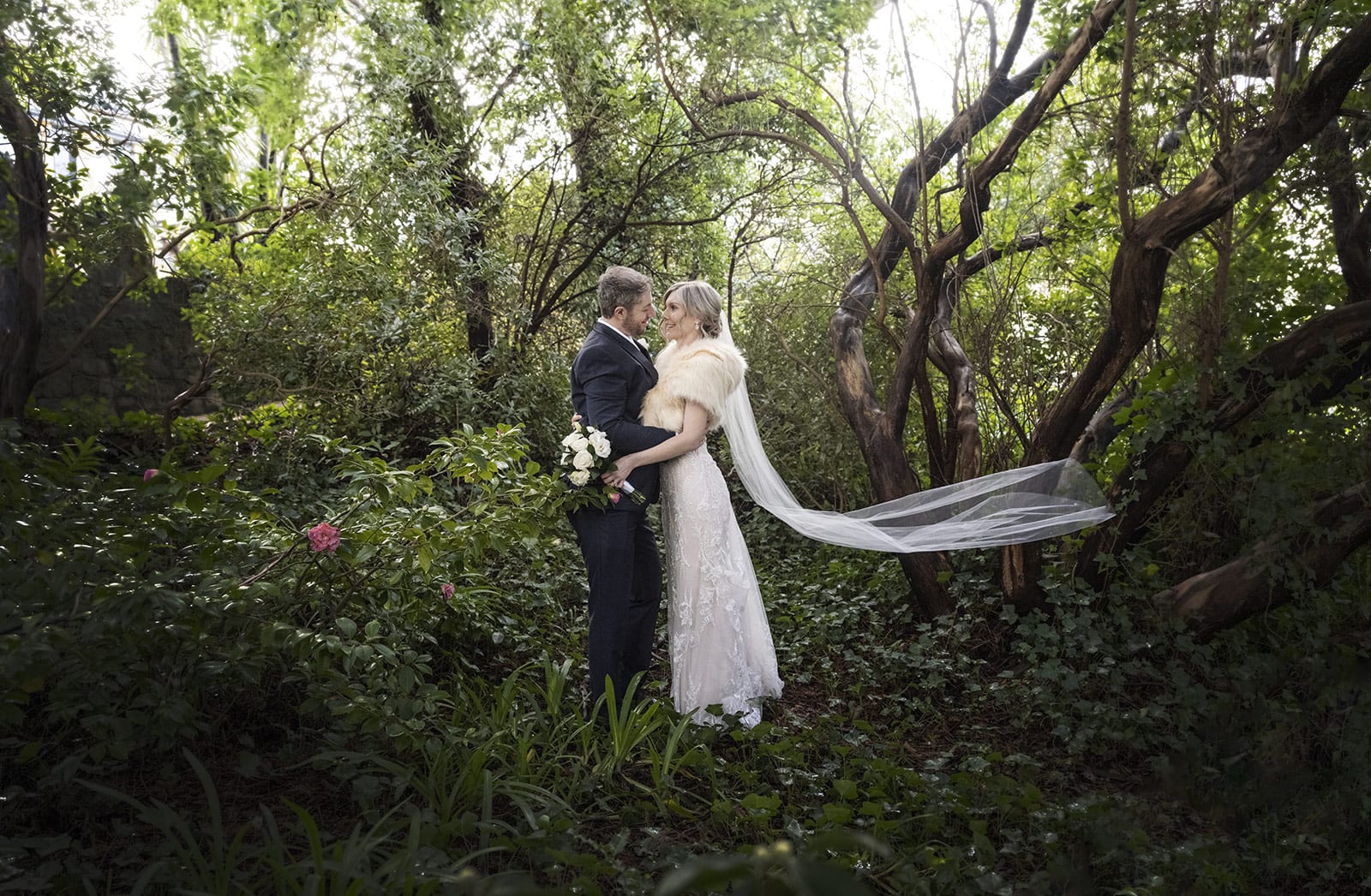 mount lofty house wedding - katrina & lucas 47 Flowing veil in the gardens