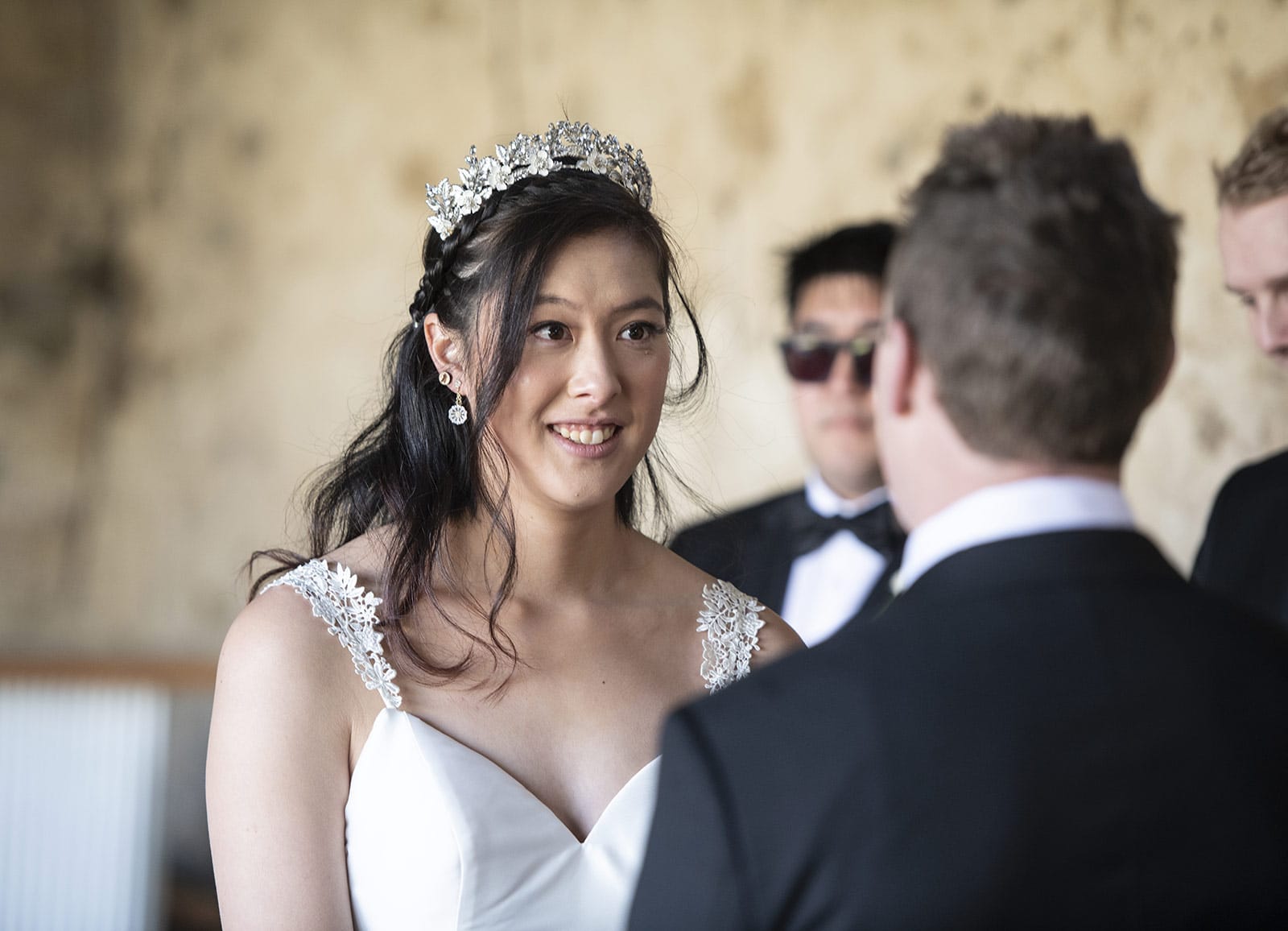 mount torrens hotel wedding - clare & craig 41 Smiling bride looking at her groom at the ceremony