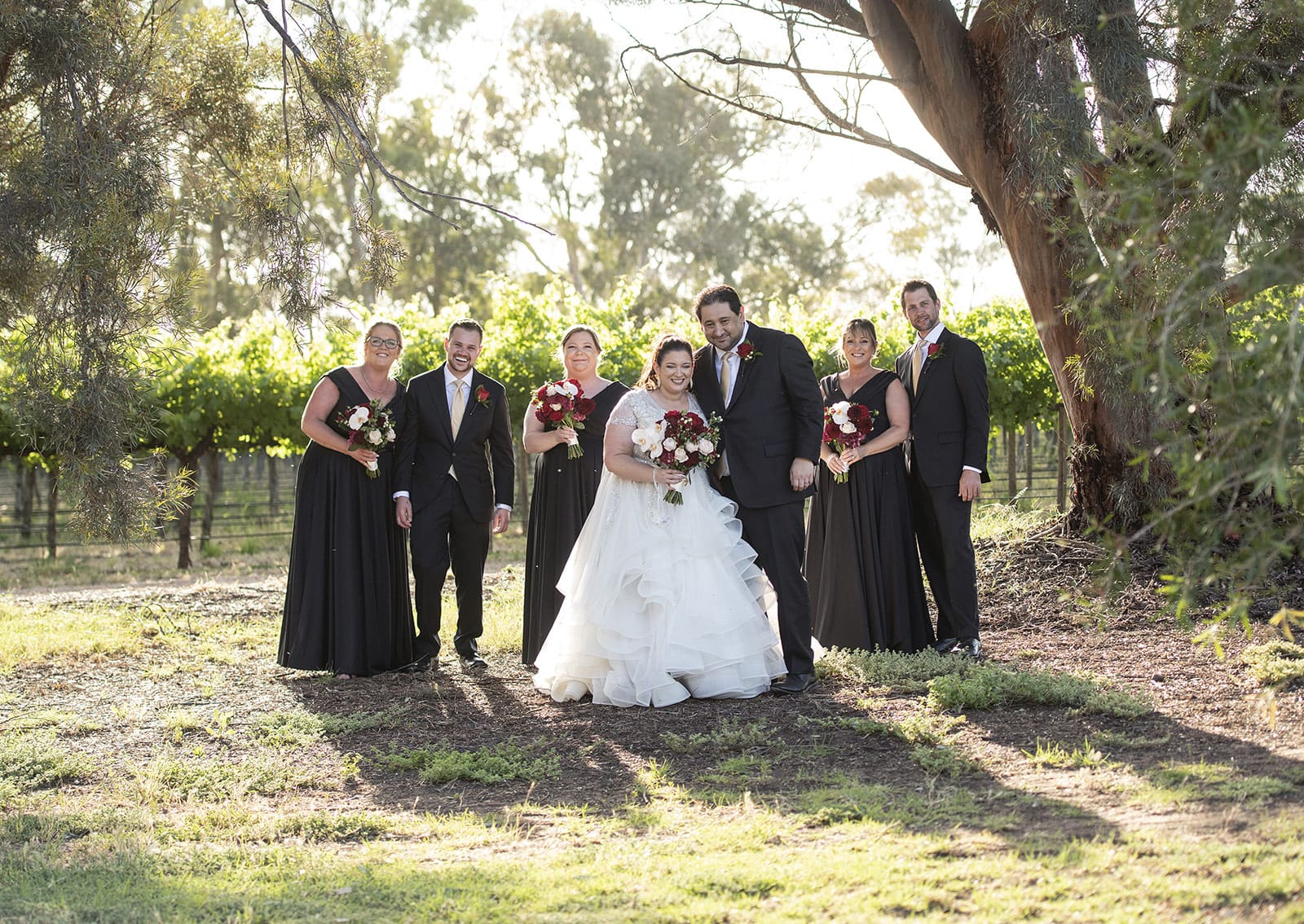 lake breeze wines wedding - cate & renato 39 Bridal party in front of vineyards