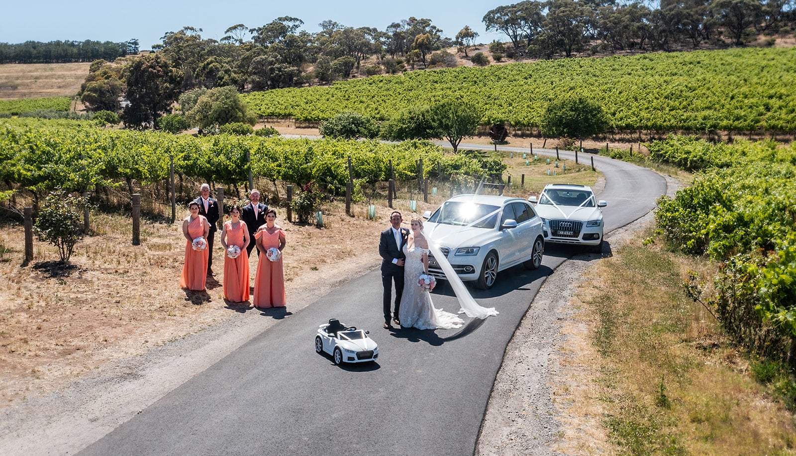 coriole wines wedding - marielle & brendan 31 Bridal party with cars at Coriole wines wedding