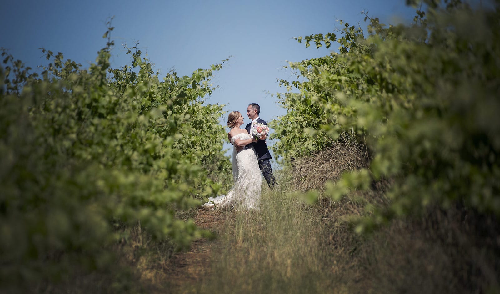coriole wines wedding - marielle & brendan 30 Bride and groom in Coriole vineyard dip