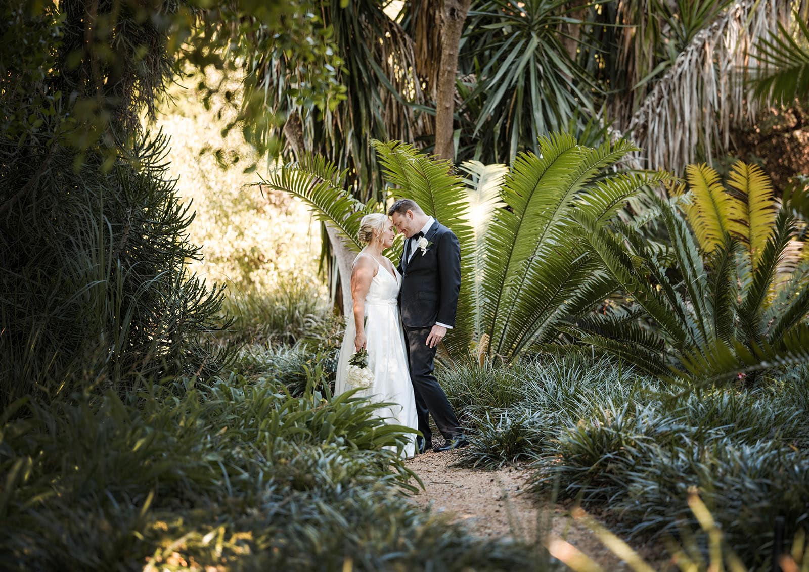 adelaide botanic gardens cycad collection wedding - joanne & blake 23 Bride and groom in rainforest