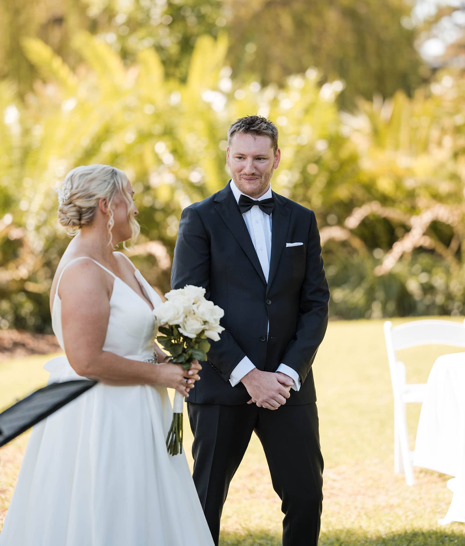 adelaide botanic gardens cycad collection wedding - joanne & blake 7 Groom listening to ceremony