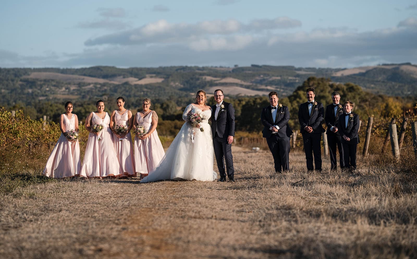 mclaren vale ekhidna wines wedding - kait & brayden 41 Bridal party laughing together
