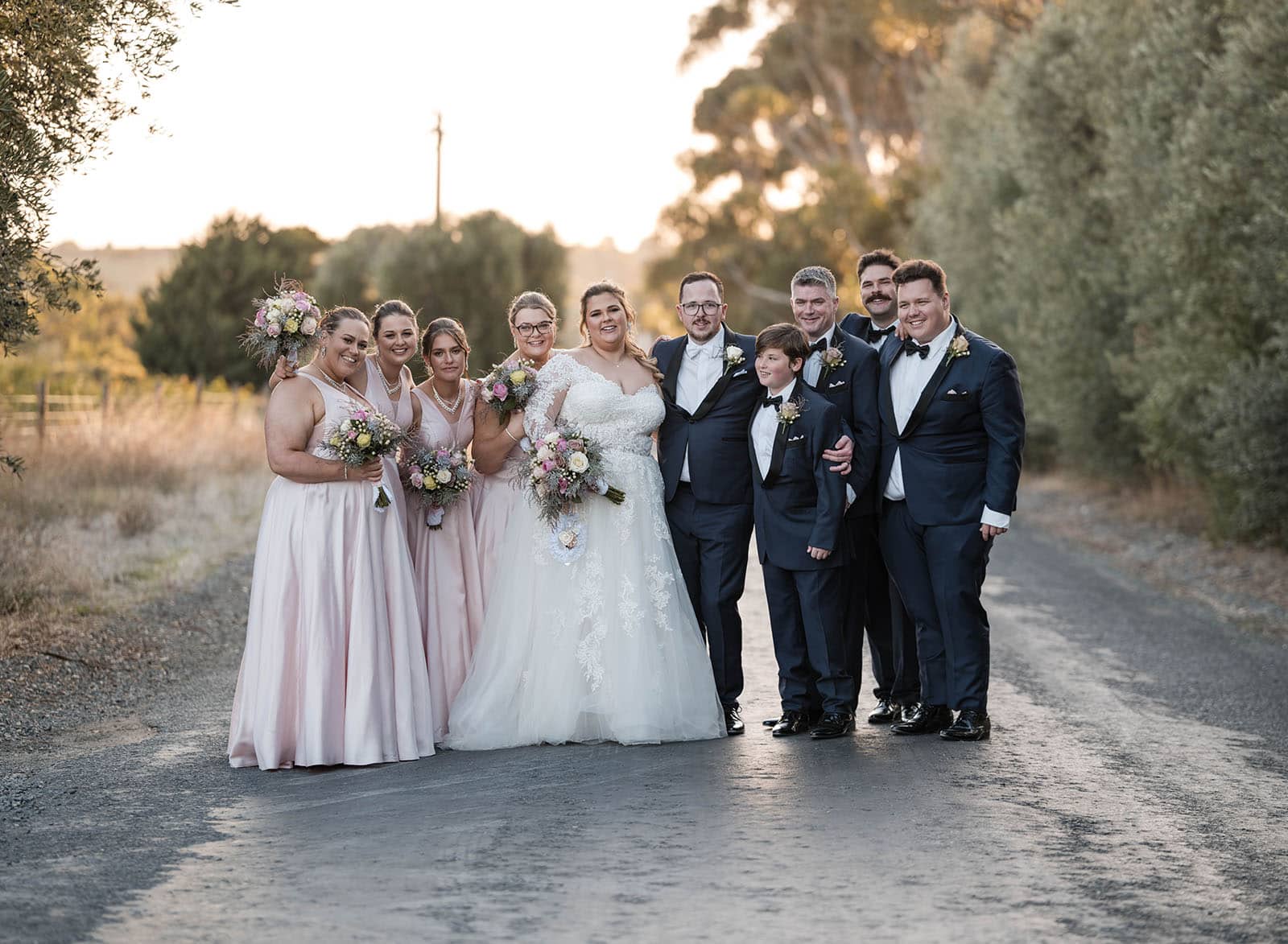 mclaren vale ekhidna wines wedding - kait & brayden 45 Bridal party together in front of Mclaren Vale Ekhidna Wines wedding