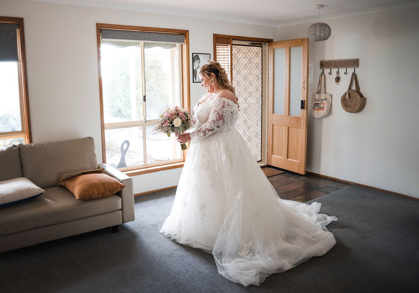 mclaren vale ekhidna wines wedding - kait & brayden 23 bride standing alone in front room