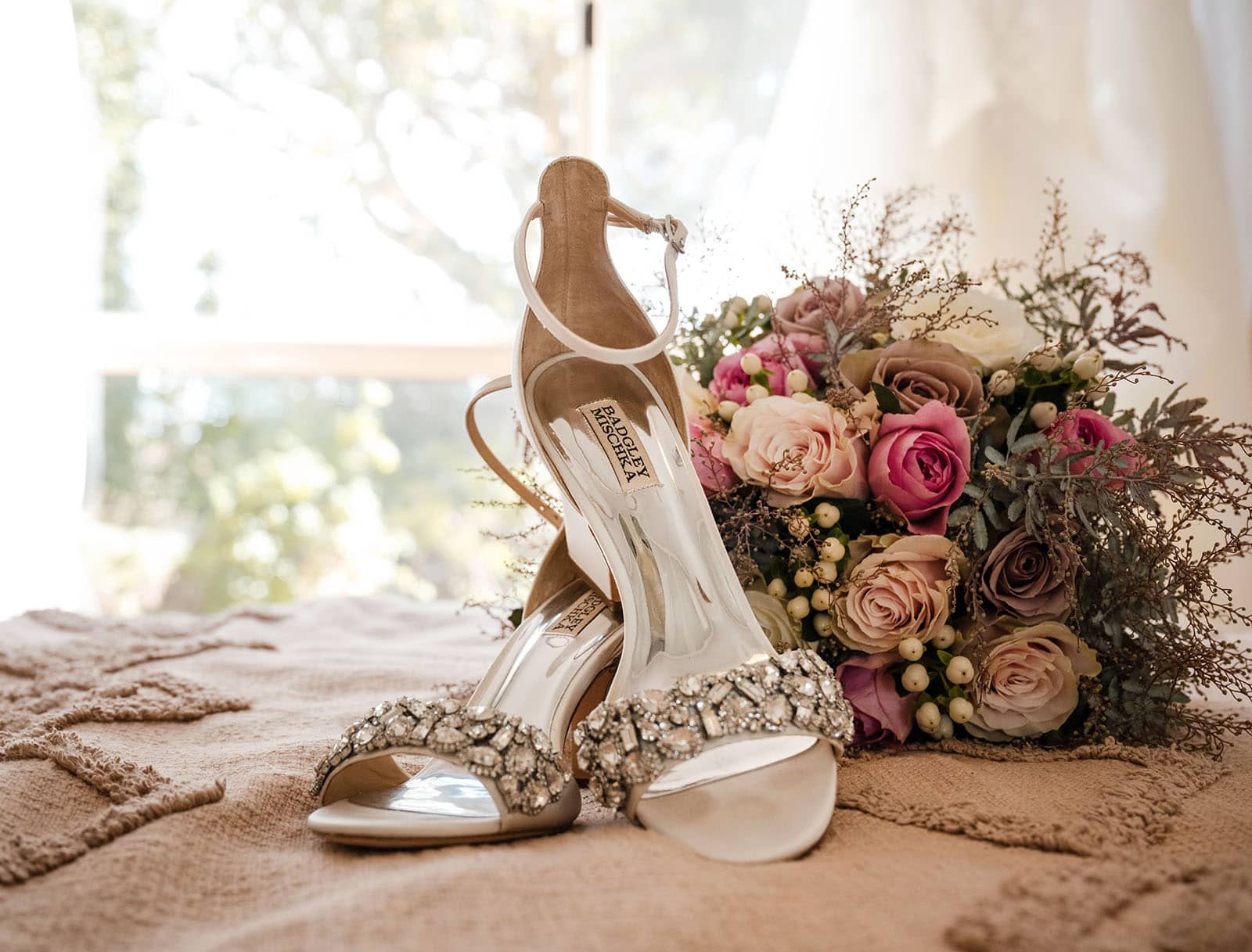 mclaren vale ekhidna wines wedding - kait & brayden 12 Wedding shoes next to bouquet