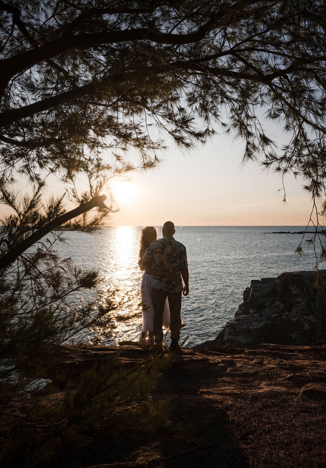 darwin's dudley point wedding - melanie & kerry 38 Bride and groom admiring sunset