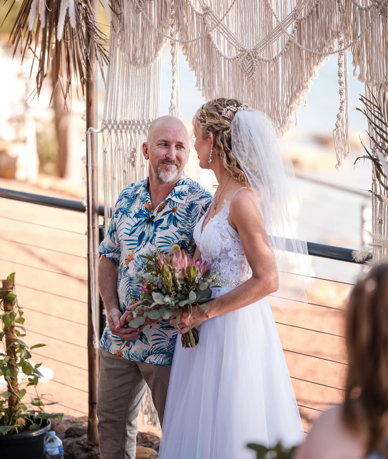darwin's dudley point wedding - melanie & kerry 27 Bride and groom talking at Dudley Point wedding ceremony