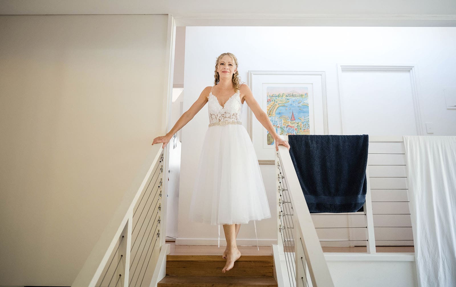 darwin's dudley point wedding - melanie & kerry 14 Bride decending down stairs