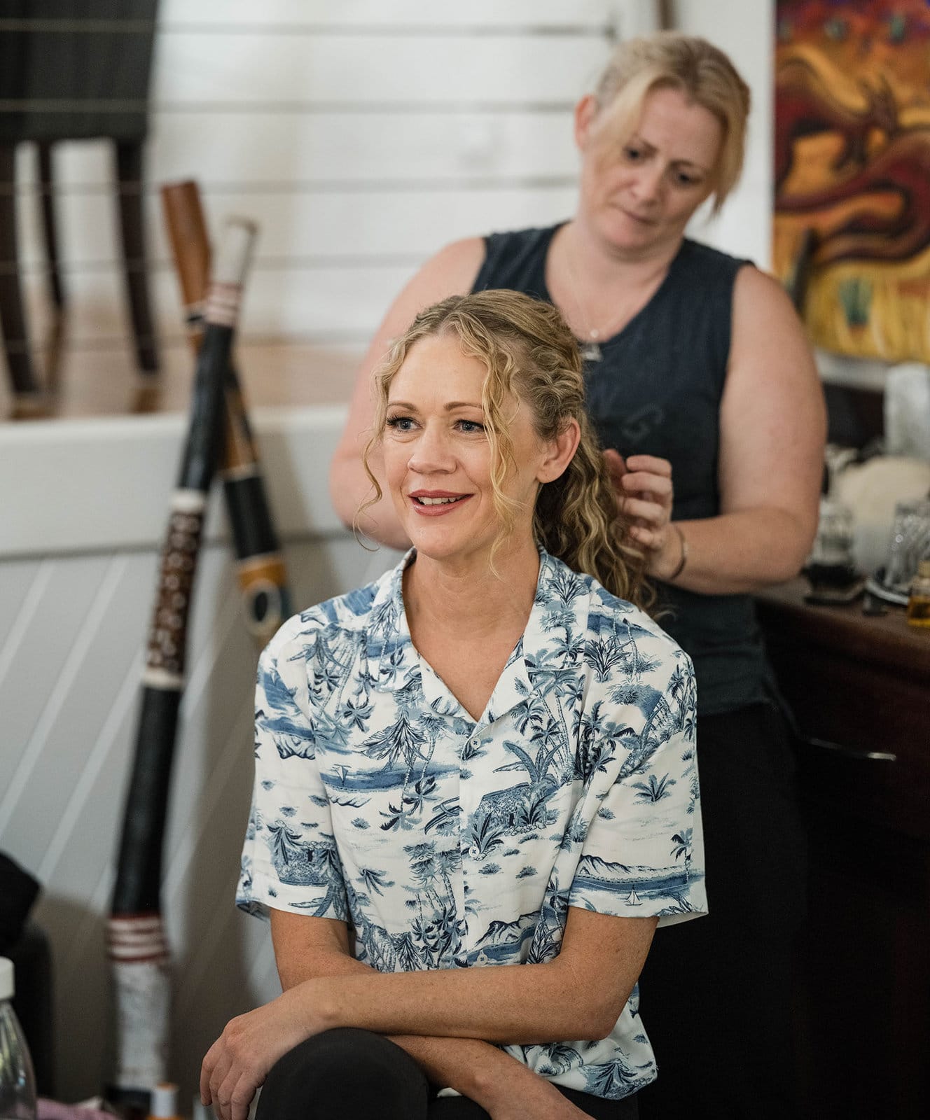 darwin's dudley point wedding - melanie & kerry 11 Bride having her hair done