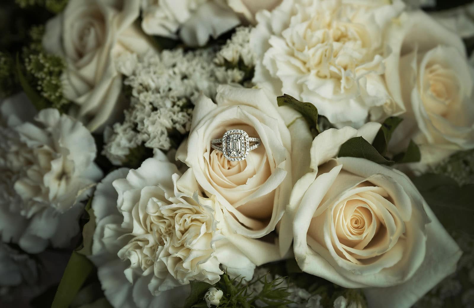 adelaide bridal photoshoot and reception - emre & sara 3 Engagement ring in white bouquet