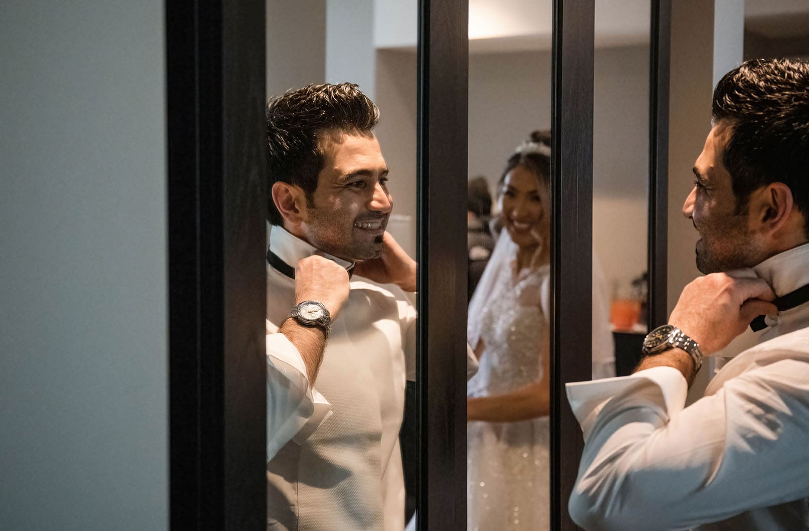 adelaide bridal photoshoot and reception - emre & sara 14 Groom and bride in mirror together