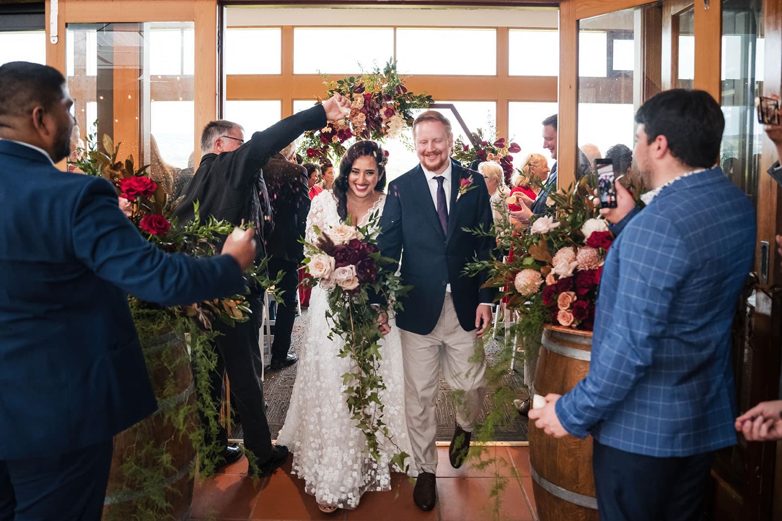 ekhidna winery wedding - chami & bryce 35 Bridal exit Indoor Ekhidna Wines wedding